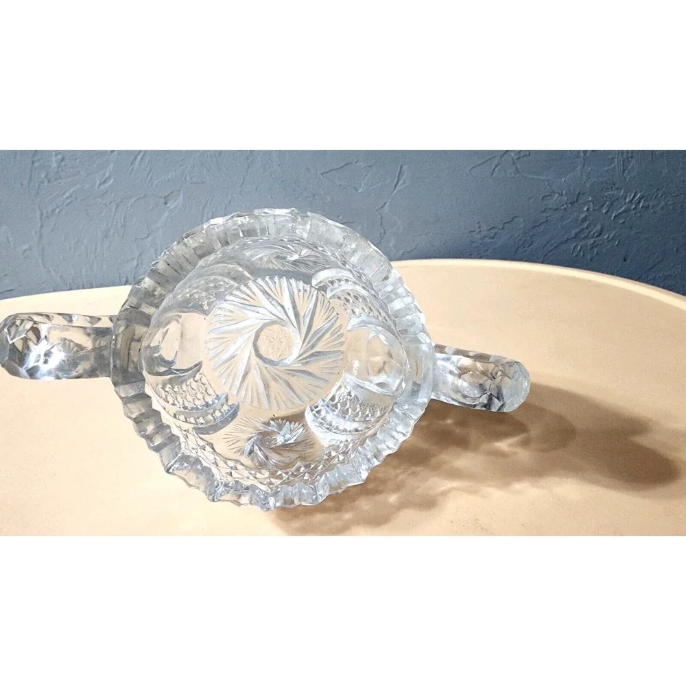 American Brilliant Period Crystal Cut Glass Pinwheel Creamer And Sugar Bowl‎ Set